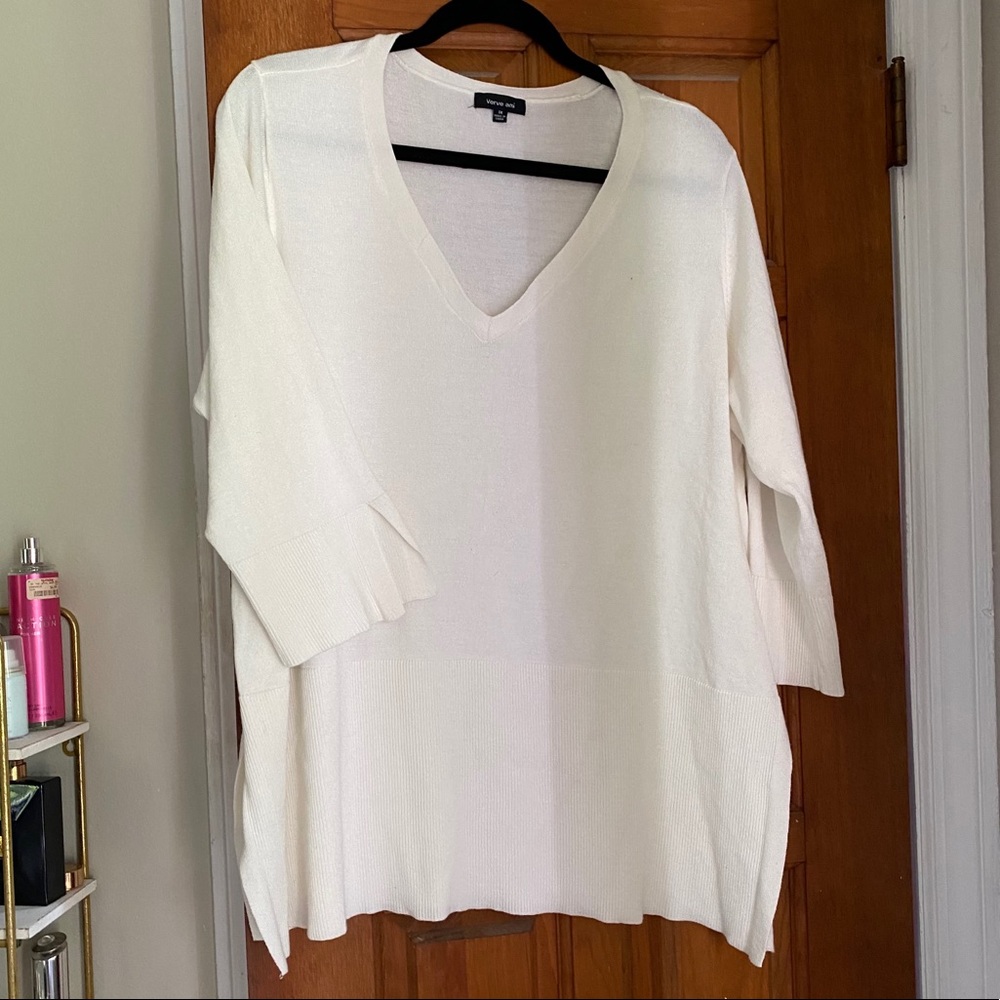 Verve Ami Cream V neck Sweater neck size 1x